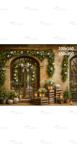Tło Świąteczne Boże Narodzenie – Stylowe Patio z Lampionami i Girlandami B_1004
