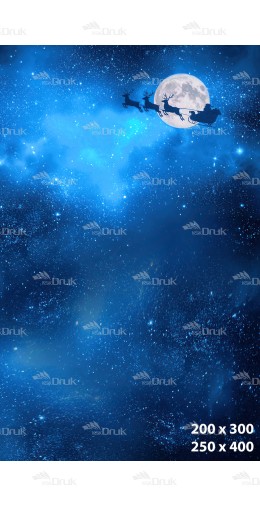 Tło Świąteczne Boże Narodzenie – Nocne Niebo z Księżycem i Saniami Mikołaja B_1047