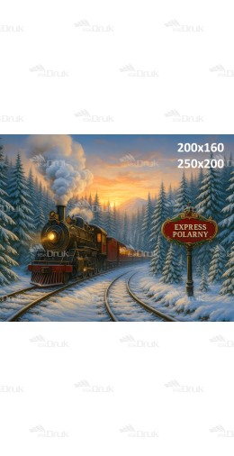 Tło fotograficzne – Świąteczny ekspres polarny w zimowym lesie B_1102