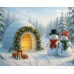 Tło fotograficzne – Igloo z bałwanami i prezentami w zimowym lesie B_1109