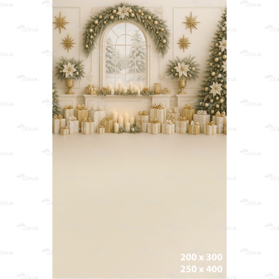 Tło fotograficzne – Eleganckie wnętrze świąteczne z oknem B_1126
