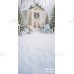 Tło fotograficzne – Biały domek zimowy wśród choinek B_1146