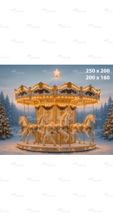 Tło fotograficzne – Świąteczna karuzela na tle zimowego lasu B_1154