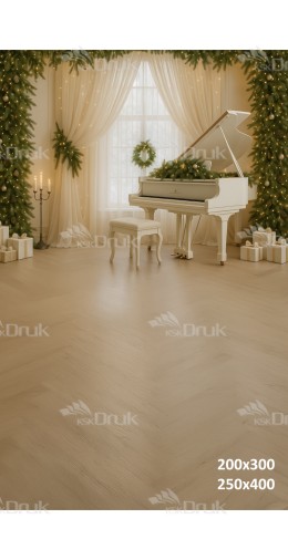 Świąteczne tło fotograficzne – elegancki salon z białym fortepianem i girlandami | B_1245