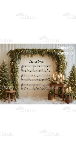 Tło świąteczne z nutami kolędy „Cicha Noc” i choinkami | B_1286