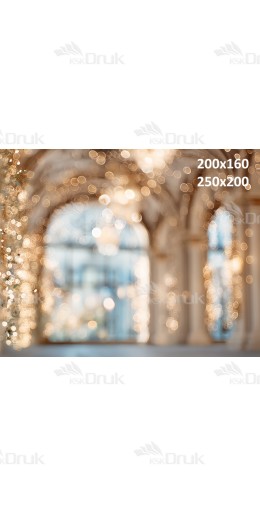 Tło świąteczne z pałacowym korytarzem i świetlnym bokeh | B_1294