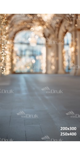 Tło świąteczne z pałacowym korytarzem i świetlnym bokeh | B_1294