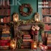 Tło świąteczne biblioteka z kominkiem i wieńcami | B_1327