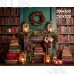 Tło świąteczne biblioteka z kominkiem i wieńcami | B_1327