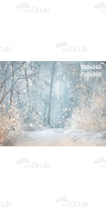 Tło świąteczne zimowy las z ośnieżonymi drzewami i światełkami | B_1337