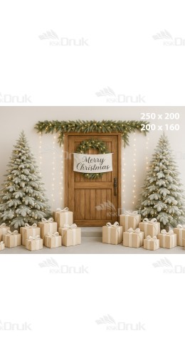 Tło fotograficzne – Świąteczne wejście z prezentami i napisem Merry Christmas B_825