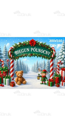 Tło fotograficzne Boże Narodzenie – Brama „Biegun Północny” z Elfem i Prezentami B_845