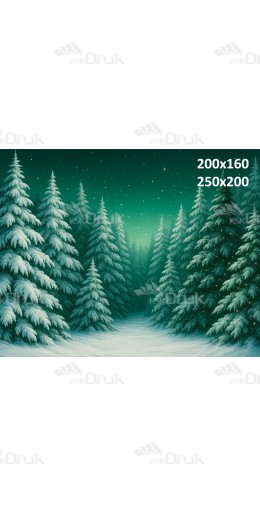 Tło fotograficzne Boże Narodzenie – Zaśnieżony Las Pod Gwiaździstym Niebem B_877