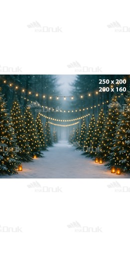 Tło fotograficzne Boże Narodzenie Aleja Choinek z Lampkami B_920