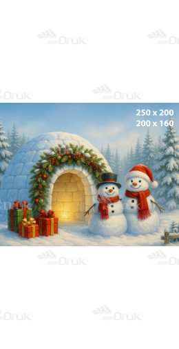 Tło Świąteczne Boże Narodzenie  – Bałwanki i Igloo w Zimowej Scenerii B_992