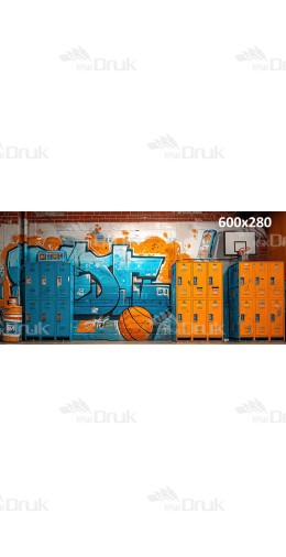 Tło fotograficzne „Miejska szatnia sportowa z graffiti i koszykówką” | XXL_165