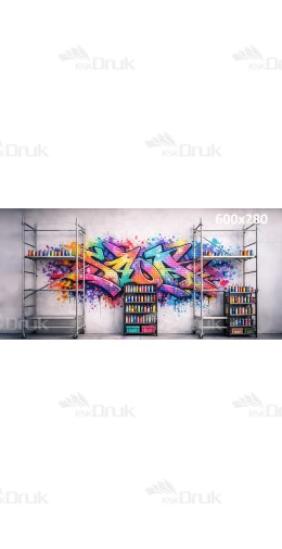 Tło fotograficzne „Kolorowe graffiti – pracownia street art z rusztowaniem” | XXL_177