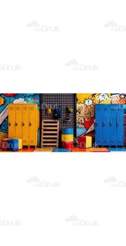 Tło fotograficzne „Kolorowa szatnia pop-art z numerami” | XXL_208