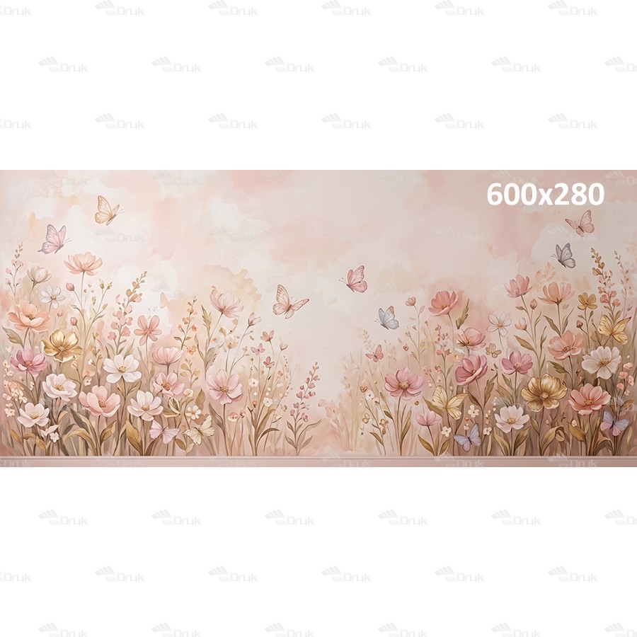 Tło fotograficzne „Pastelowa łąka kwiatów i motyli” | XXL_226