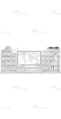 Tło fotograficzne XXL – szkicowana biblioteka z mapą świata | XXL_51
